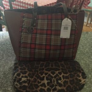 Jessica Simpson plaid bag with leopard pouch